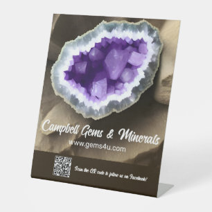 Stijlvol Amethyst Geode Custom QR Reclamebord Met Voetstuk