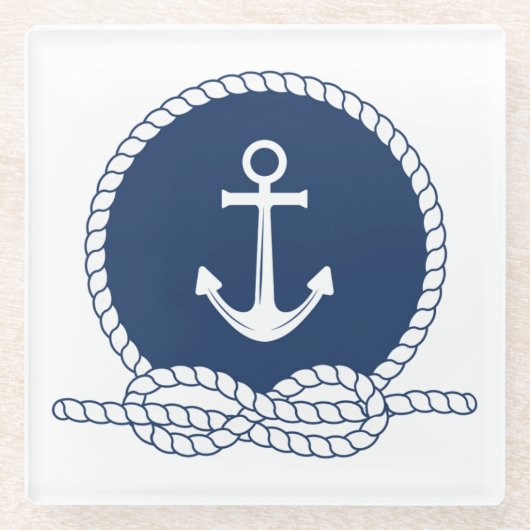 Stijlvol Anchor en Rope Glazen Onderzetter (Voorkant)