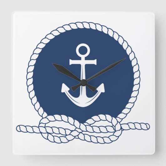 Stijlvol Anchor en Rope Vierkante Klok (Voorkant)