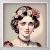 Stijlvol antiek, schoonheid met gekromde bloemen poster (Voorkant)