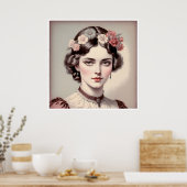 Stijlvol antiek, schoonheid met gekromde bloemen poster (Keuken)