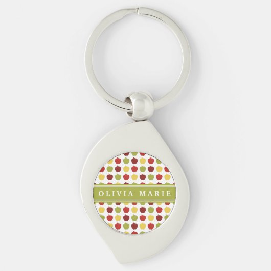 Stijlvol Apple Pattern met Persoonlijke naam Sleutelhanger (Voorkant)