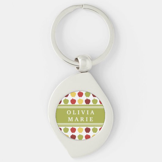 Stijlvol Apple Pattern met Persoonlijke naam Sleutelhanger (Voorkant)
