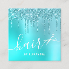 Stijlvol aqua blauw mintglitter druppelt schaar ha vierkante visitekaartje
