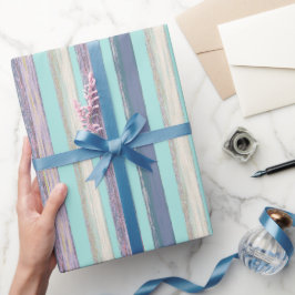 Stijlvol Aqua Blue Paarse strandhut streep patroon Cadeaupapier