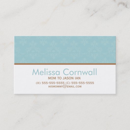 Stijlvol Aqua Damask Pattern Contactkaartje (Voorkant)