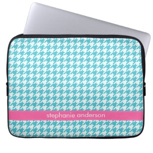 Stijlvol Aqua Houndstooth Pattern Laptop Sleeve