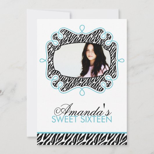 Stijlvol Aqua Lijst Sweet Sixteen Kaart (Voorkant)