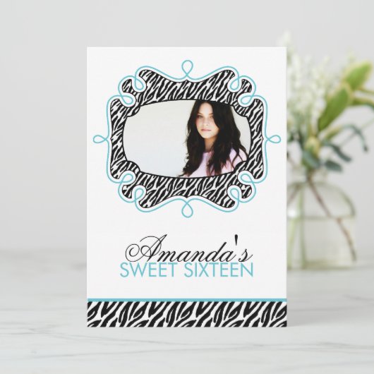 Stijlvol Aqua Lijst Sweet Sixteen Kaart (Staand voorkant)