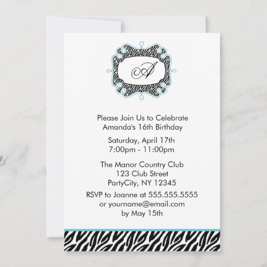 Stijlvol Aqua Lijst Sweet Sixteen Kaart (Achterkant)