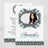 Stijlvol Aqua Lijst Sweet Sixteen Kaart (Voorkant / Achterkant)