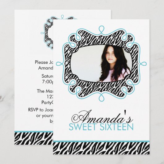Stijlvol Aqua Lijst Sweet Sixteen Kaart (Voorkant / Achterkant)