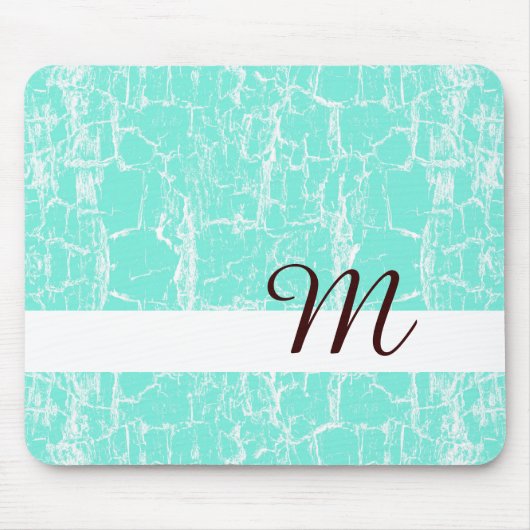 Stijlvol Aqua Mint Crackle met monogram Initiaal Muismat (Voorkant)