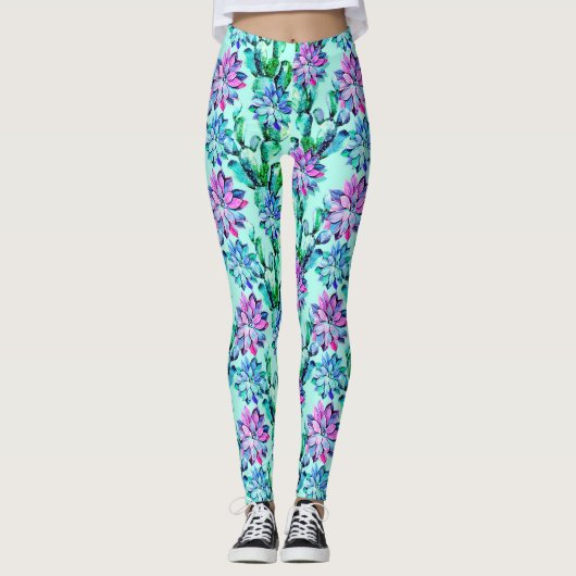 Stijlvol artistiek beeld modern Cactus Patroon Leggings (Voorkant)