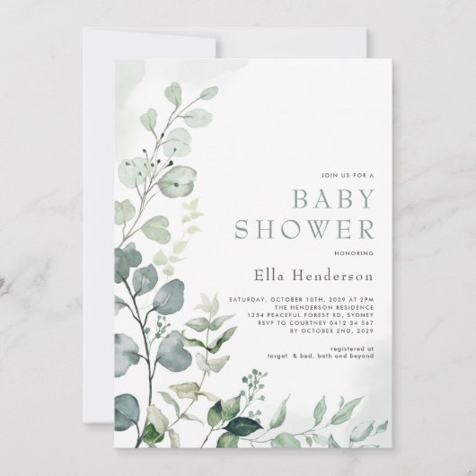 Stijlvol Baby shower Eucalyptus Garden Kaart (Voorkant)