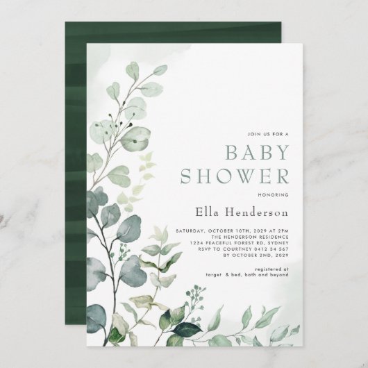 Stijlvol Baby shower Eucalyptus Garden Kaart (Voorkant / Achterkant)