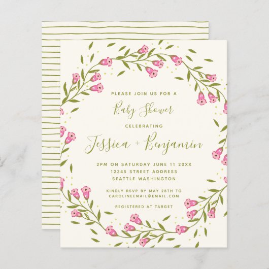 Stijlvol Baby shower voor roze tuin (Voorkant / Achterkant)