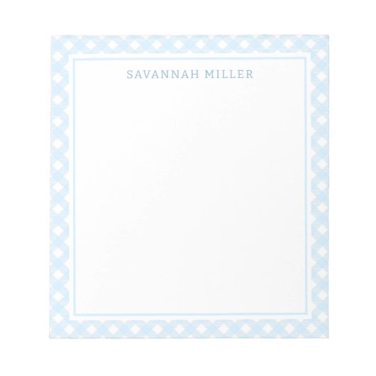 Stijlvol babyblauw en wit gingham-patroon notitieblok (Voorkant)