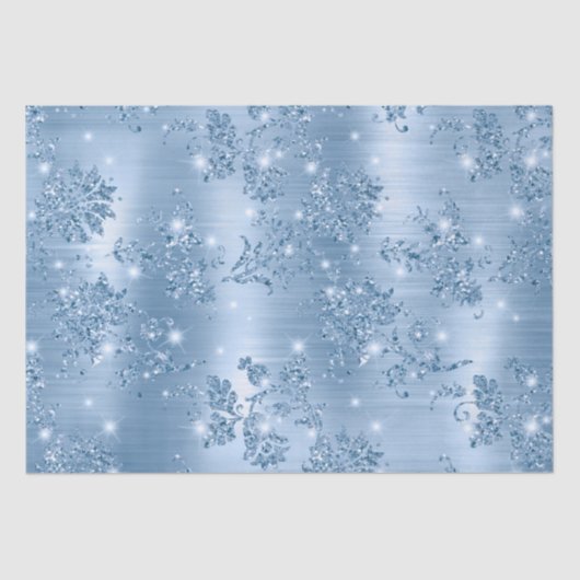 Stijlvol babyblauw Glitter en Folie Floral Tissuepapier (Voorkant)