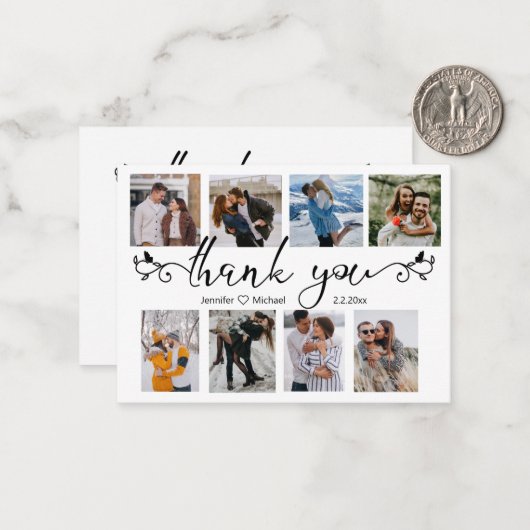stijlvol bedankt 8 foto ' s collage bruiloft notitiekaartje (Voorkant / Achterkant in situ)
