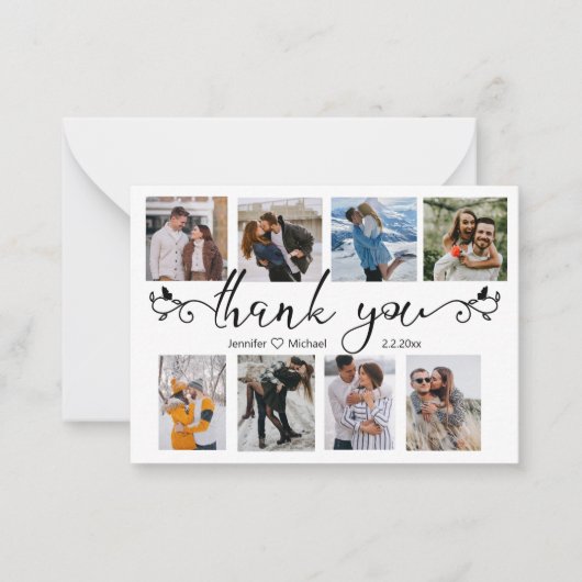 stijlvol bedankt 8 foto ' s collage bruiloft notitiekaartje (Voorkant)