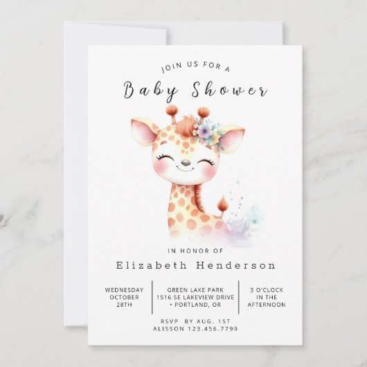 Stijlvol bewerkbaar Giraffe-Baby shower Kaart (Voorkant)