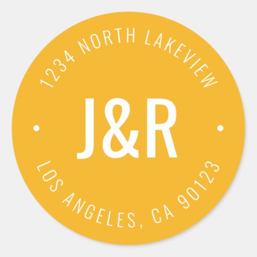 Stijlvol, bewerkbaar zwart monogram en cirkeltekst ronde sticker (Voorkant)