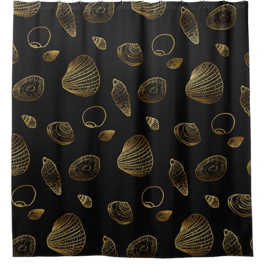 Stijlvol Black Gold Seashells Pattern Douchegordijn (Voorkant)