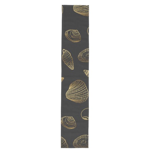 Stijlvol Black Gold Seashells Pattern Medium Tafelloper (Voorkant)