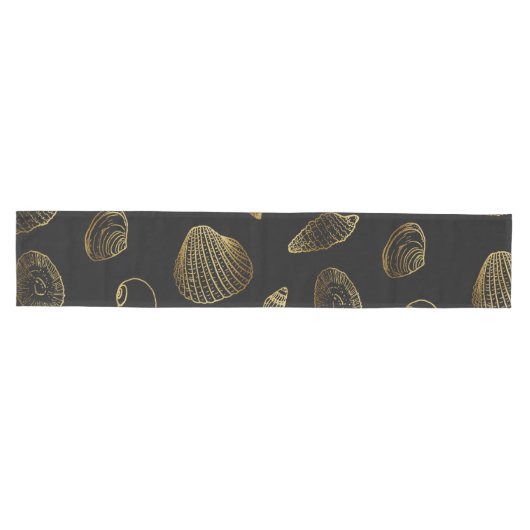 Stijlvol Black Gold Seashells Pattern Medium Tafelloper (Horizontaal)