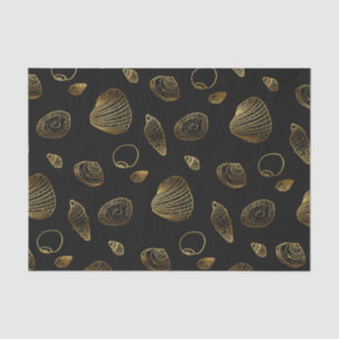 Stijlvol Black Gold Seashells Pattern Tissuepapier