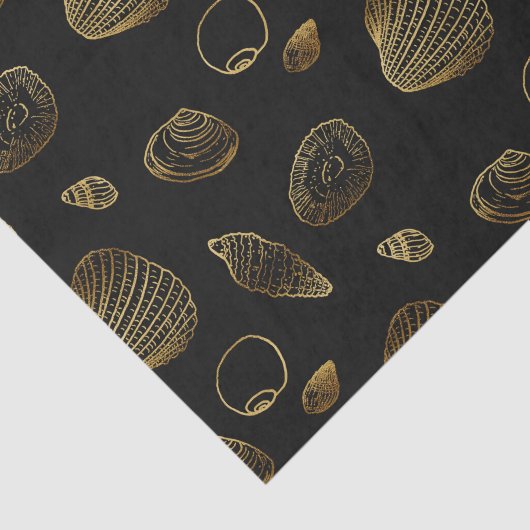 Stijlvol Black Gold Seashells Pattern Tissuepapier (Detail)
