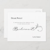 Stijlvol Blad Zwart Script bruidsmeisje Aanvraag Briefkaart (Voorkant / Achterkant)