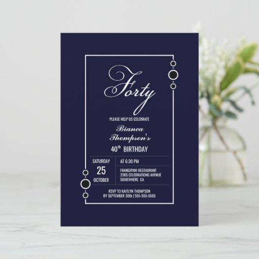 Stijlvol Blauw 40e verjaardagsfeestje Kaart (Staand voorkant)