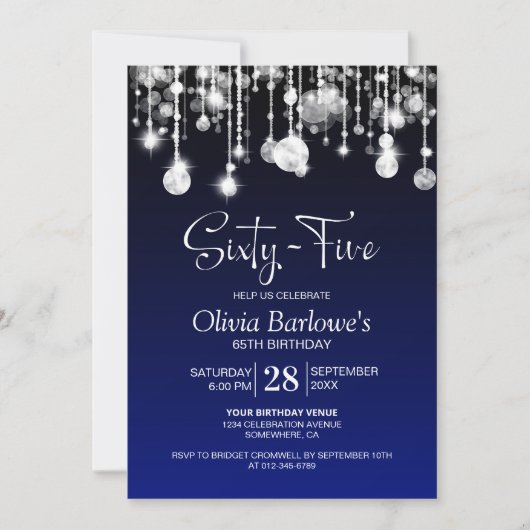 Stijlvol Blauw 65ste Verjaardagsfeest Kaart (Voorkant)