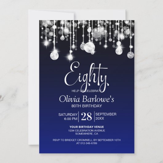 Stijlvol blauw 80ste verjaardagsfeestje kaart (Voorkant)