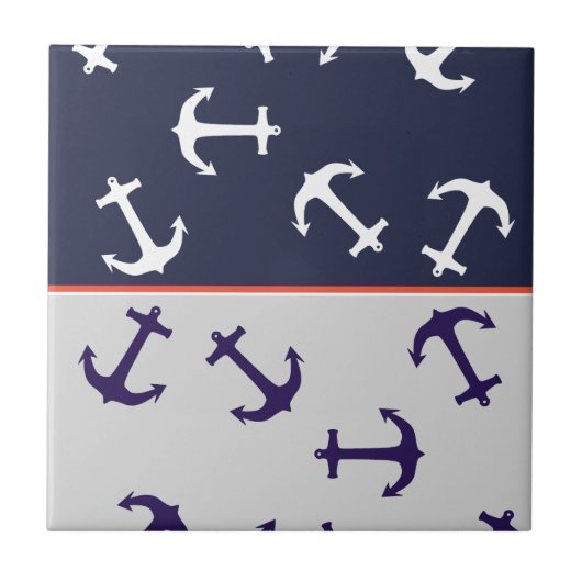 Stijlvol blauw Anchors Zee Ocean Tegeltje (Voorkant)
