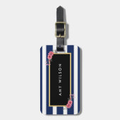 Stijlvol blauw bandenWaterverf Floral Bagagelabel (Voorkant verticaal)