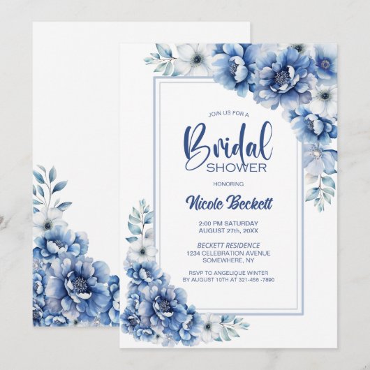 Stijlvol Blauw Bloemen Vrijgezellenfeest Kaart (Voorkant / Achterkant)