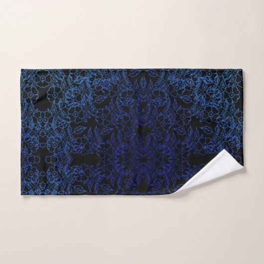 Stijlvol Blauw bloemenprint patroon op zwart Bad Handdoek (Handdoek)