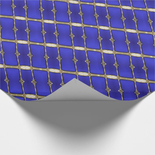 Stijlvol blauw en gouden striped Patroonpapier Cadeaupapier (Hoek)