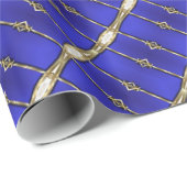 Stijlvol blauw en gouden striped Patroonpapier Cadeaupapier (Rol Hoek)