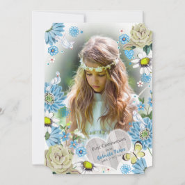 Stijlvol blauw en groen Eerste Heilige Communautei Kaart