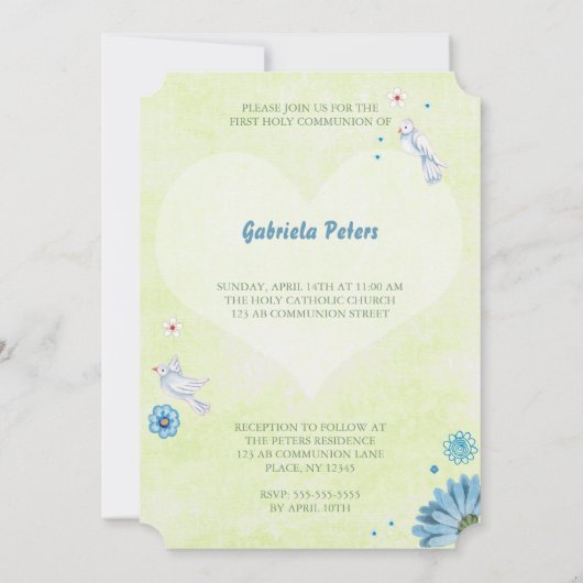Stijlvol blauw en groen Eerste Heilige Communautei Kaart (Achterkant)