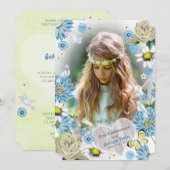 Stijlvol blauw en groen Eerste Heilige Communautei Kaart (Voorkant / Achterkant)