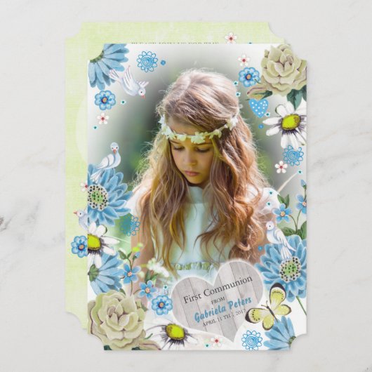 Stijlvol blauw en groen Eerste Heilige Communautei Kaart (Voorkant / Achterkant)