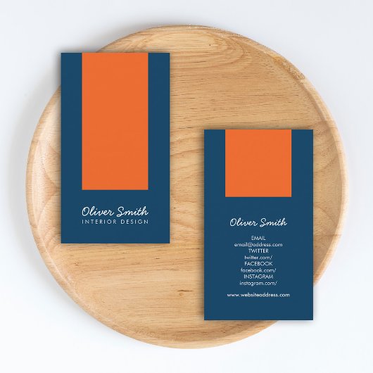 Stijlvol blauw en Oranje interieur design sociale  Visitekaartje