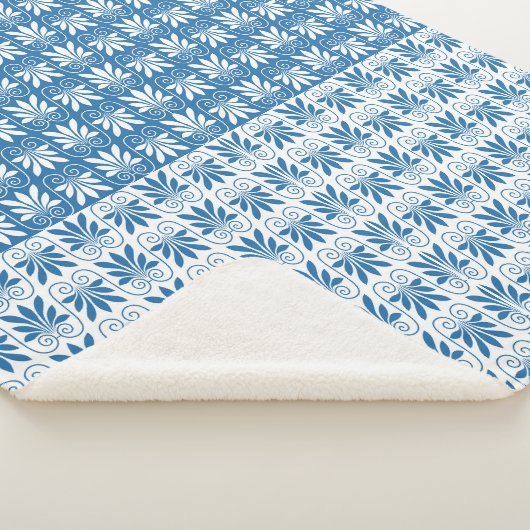 Stijlvol blauw en wit Grieks Floral Patroon Sherpa Deken (3/4)