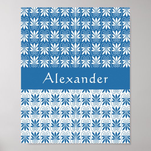 Stijlvol blauw en wit Grieks Floral Poster (Voorkant)