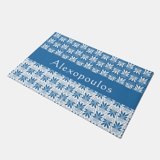 Stijlvol blauw en wit Grieks gepersonaliseerd Deurmat (Schuin)